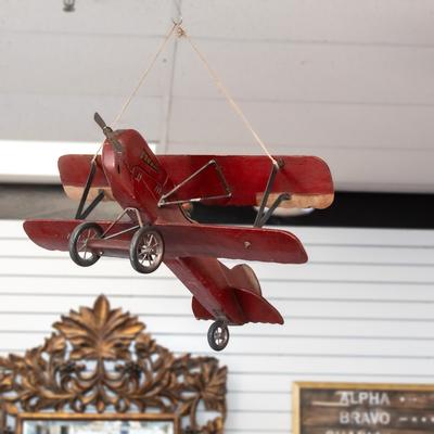 Hand Carved Red Baron Biplane 