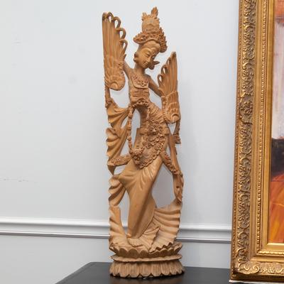 Carved Wood Balinese Statue 