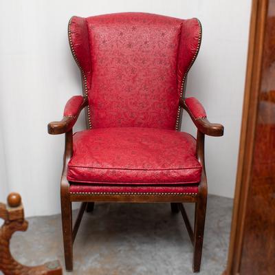 Minton Spidel Red English Barber Embossed Leather Chair 