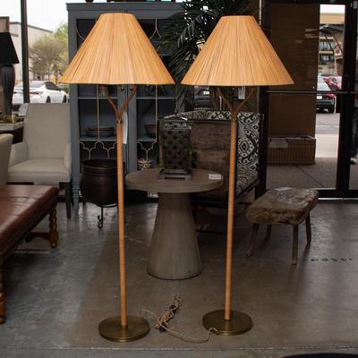 Anthropologie Pair of Delphine Rattan Floor Lamps