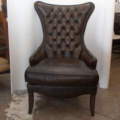 Old Hickory Tannery Brown Leather Wing Back Tufted Chair 