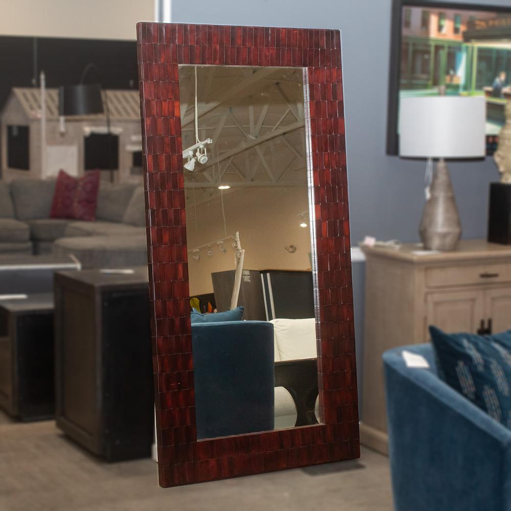 Crate + Barrel Gentry Woven Red Leather Floor Mirror