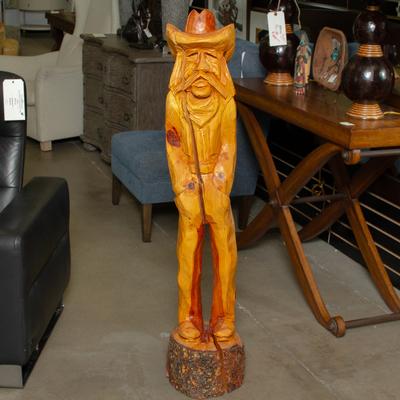 Carved Wood Cowboy Statue