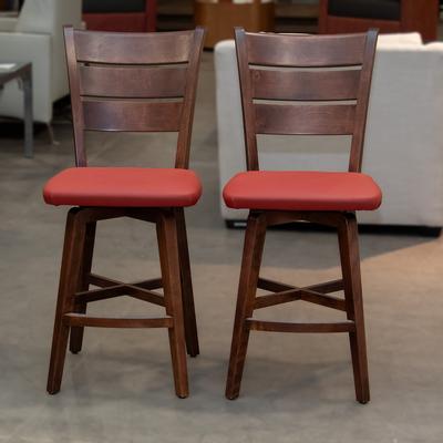 Canadel Pair Wood+Brick Leather Stools 