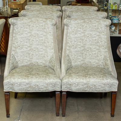 Set of 6 Century White Custom Fabric Dining Chairs