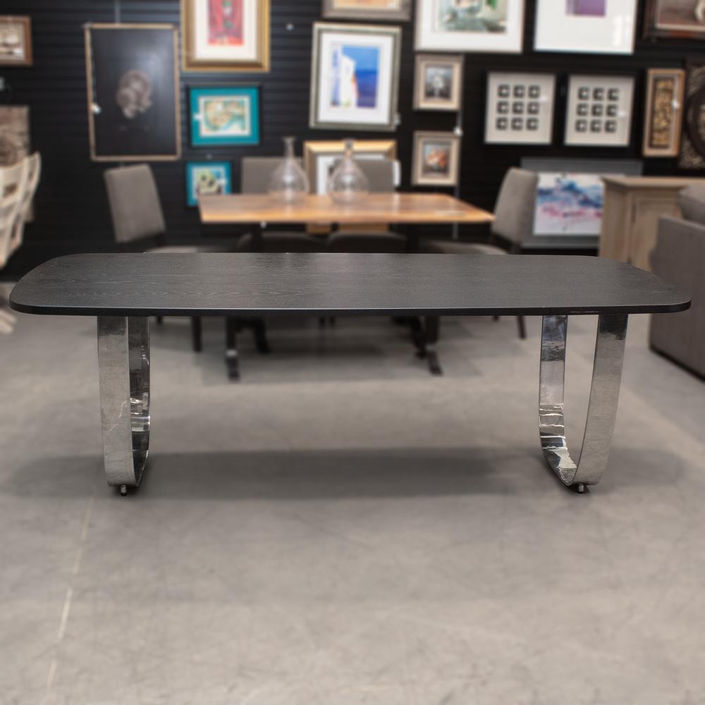 Crate + Barrel Ebonized Table With Chrome Base