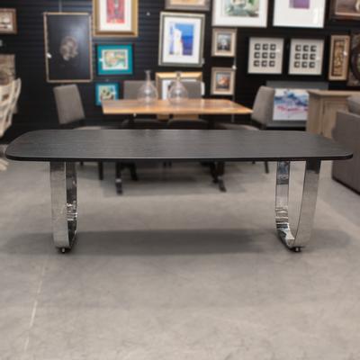 Crate + Barrel Ebonized Table with Chrome Base 