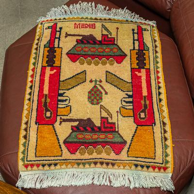 2X3FT Afghan War Rug Tanks & Kalashnikovs