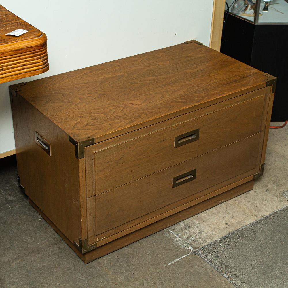 Mcm Vintage Brown Wooden Two- Drawer Trunk