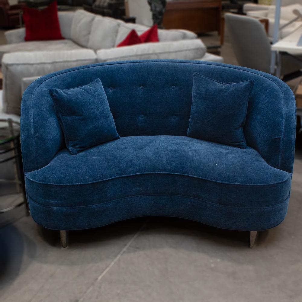 Ethan Allen Blue Channing Curved Loveseat