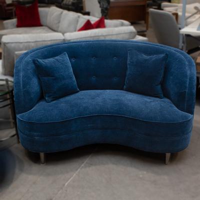 Ethan Allen Blue Channing Curved Loveseat 