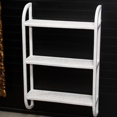 Pottery Barn White Coastal Rattan 3-Tier Shelf 
