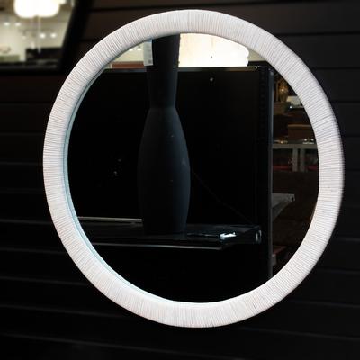 Pottery Barn White Coastal Rattan Round Mirror 