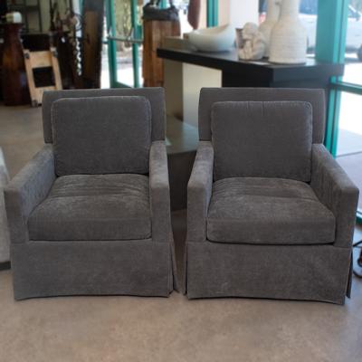 Bernhardt Pair Grey Fabric Swivel Skirted Chair 
