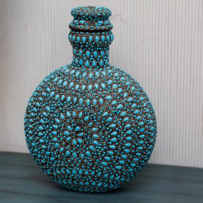 Turquoise-Encrusted  Jar with Lid 