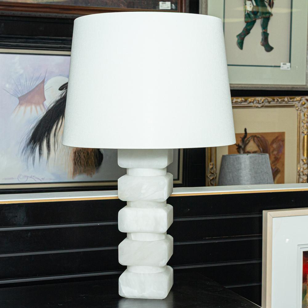 Visual Comfort White Stacked Alabaster Lamp