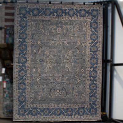 Hand-Knotted Blue Wool Rug 