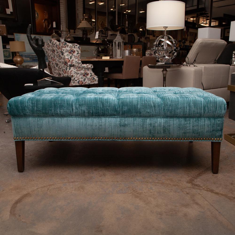 Tufted Brushed Blue Velvet Bench