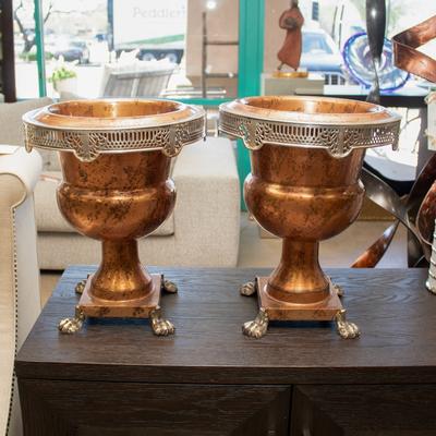 Pair of Patina Clawfoot Urns