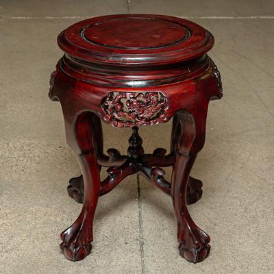 Round Rosewood Clawfoot Plant Stand
