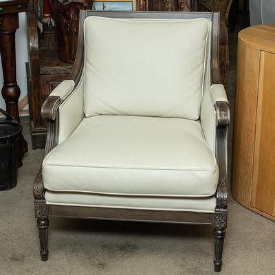 Leather Seat Transitional Off White Chair