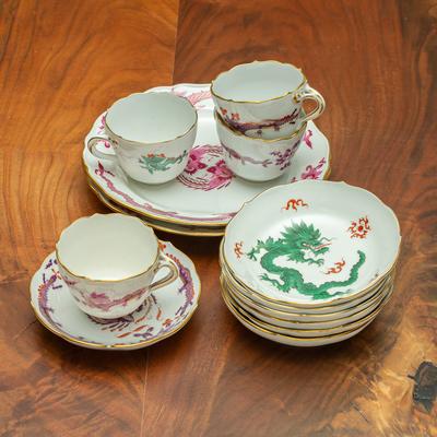 13 Piece Vintage Attr. Meissen Dragon Drink China Set