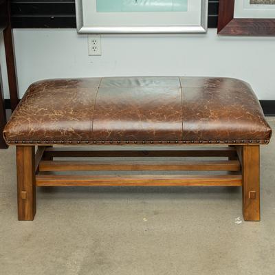 Pottery Barn Leather Top Caden Bench