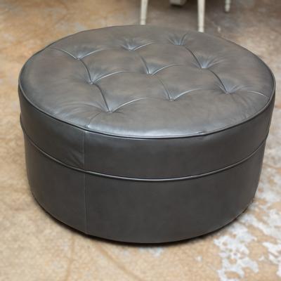 LA-Z-BOY Grey Rolling Leather Ottoman 