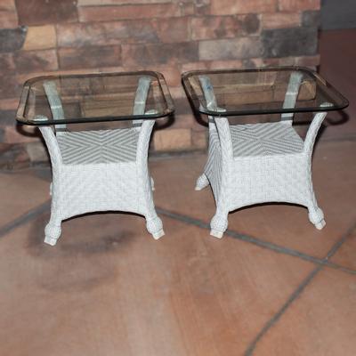 LLyod Flanders Reflections Wicker Pair Glass Top End Table 