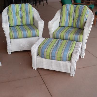 LLyod Flanders Reflections Wicker 3 Piece Chairs + Ottoman 