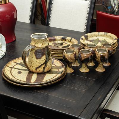Set of 16 Brown & Tan Studio Pottery