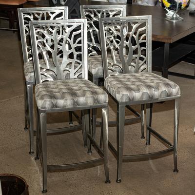 Set of 4 Luca Eden Brush Metal Bar Stools