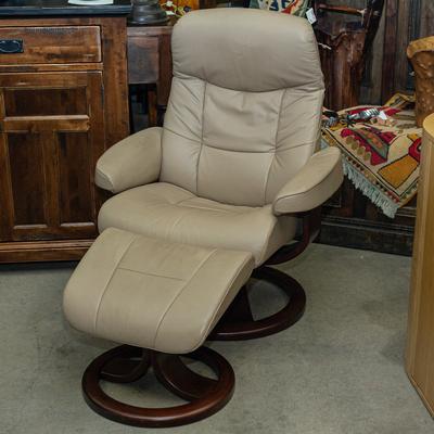 Fjords Tan Leather Recliner w/ Ottoman