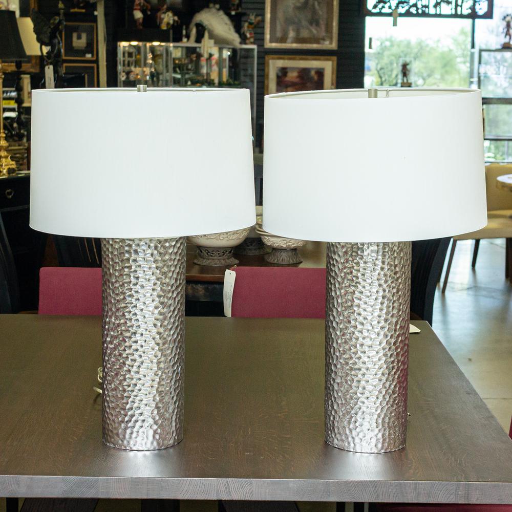 Pair Of Ethan Allen Textured Silver Resin Base Table Lamps