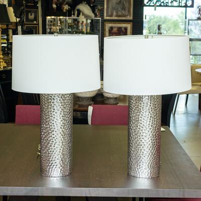 Pair of Ethan Allen Textured Silver Resin Base Table Lamps