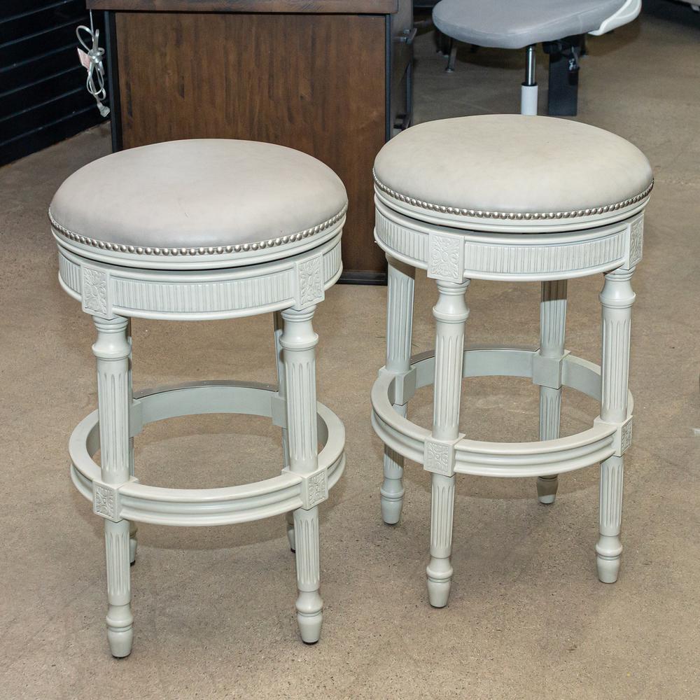 Pair Of Frontgate Chapman Swivel Backless Bar Stools