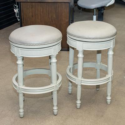 Pair of Frontgate Chapman Swivel Backless Bar Stools