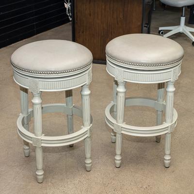 Pair of Frontgate Chapman Swivel Backless Bar Stools