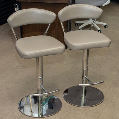 Pair of Eurosyle Adjust Taupe Chrome Bar Stools