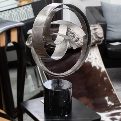 Silver Metal Ribbon Marble Sculpture 