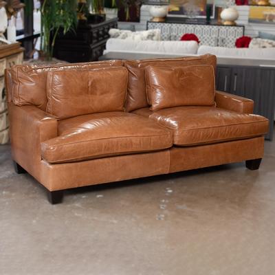 Baker Cognac Leather Loveseat 