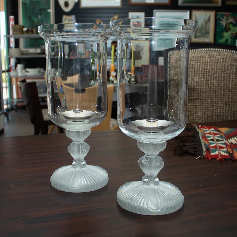 Lalique Pair Of St.Francois Hurricane Candle Holders