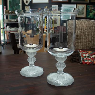 Lalique Pair of St. Francois Hurricane Candle Holders
