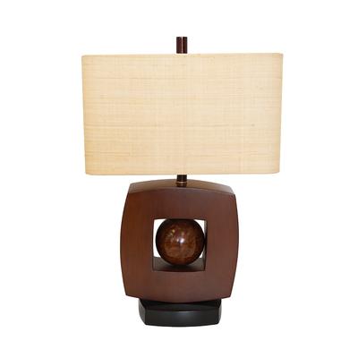 Palecek Wood Sphere and Square Base Table Lamp 