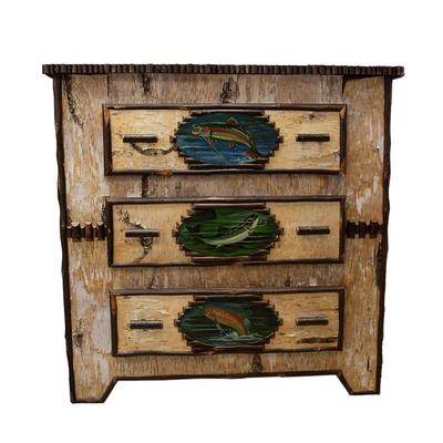 3 Drawer Rustic Bark Dresser with Fish Accents