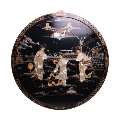 Asian Round Carved Stone Inlay