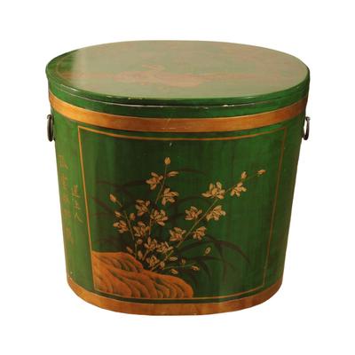 Asian Hand Painted Bin With Lid