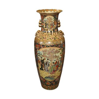 Tall Painted Asian Gold Vase