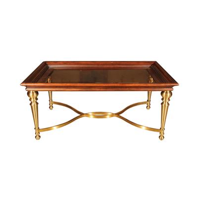  Glass Top Wood Coffee Table with Brass Legs