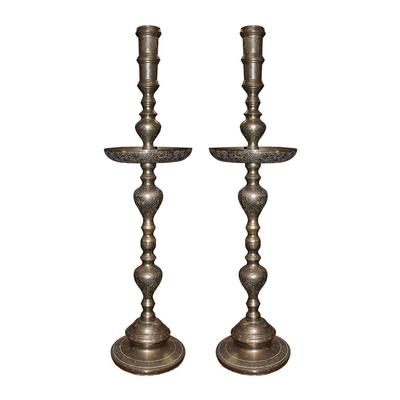 Pair of 40 in Etched Brass candlestick